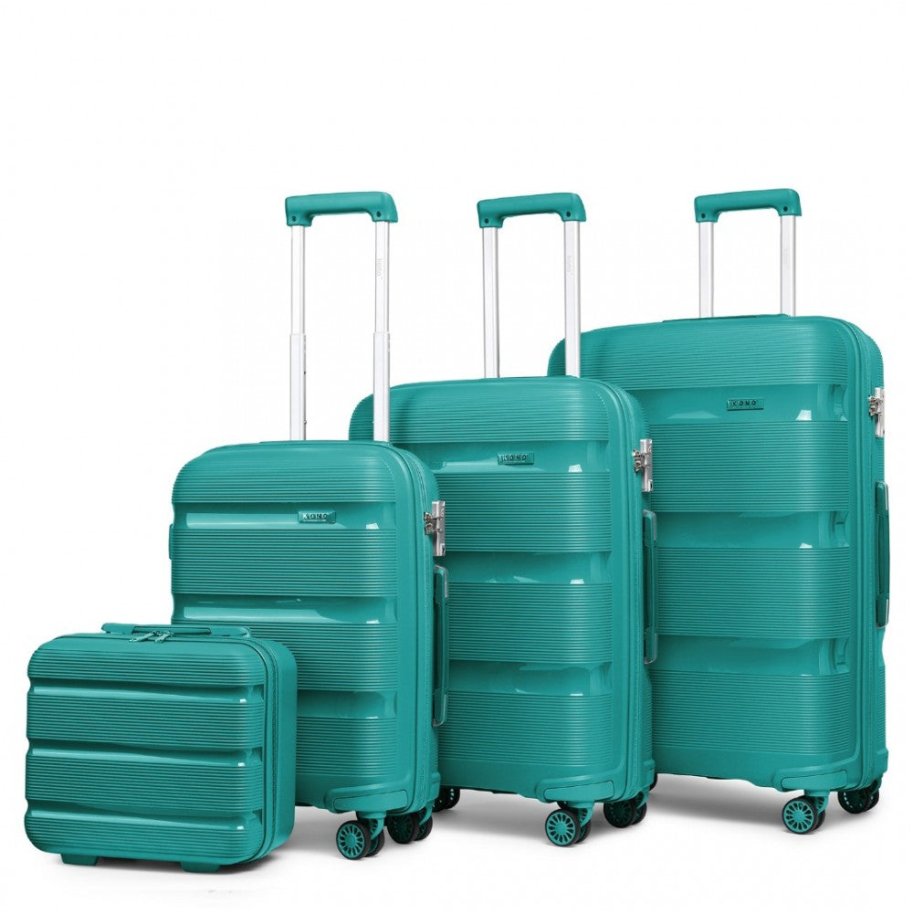 K2092L - KONO BRIGHT HARD SHELL PP SUITCASE WITH TSA LOCK AND VANITY CASE 4 PIECES SET - CLASSIC COLLECTION - TEAL