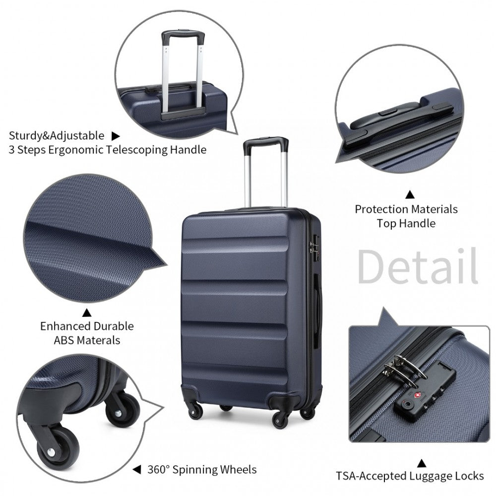 K2191L - KONO 28 INCH CHECK IN LUGGAGE - STREAMLINED ABS HARDSHELL SUITCASE WITH SECURE TSA LOCK - NAVY