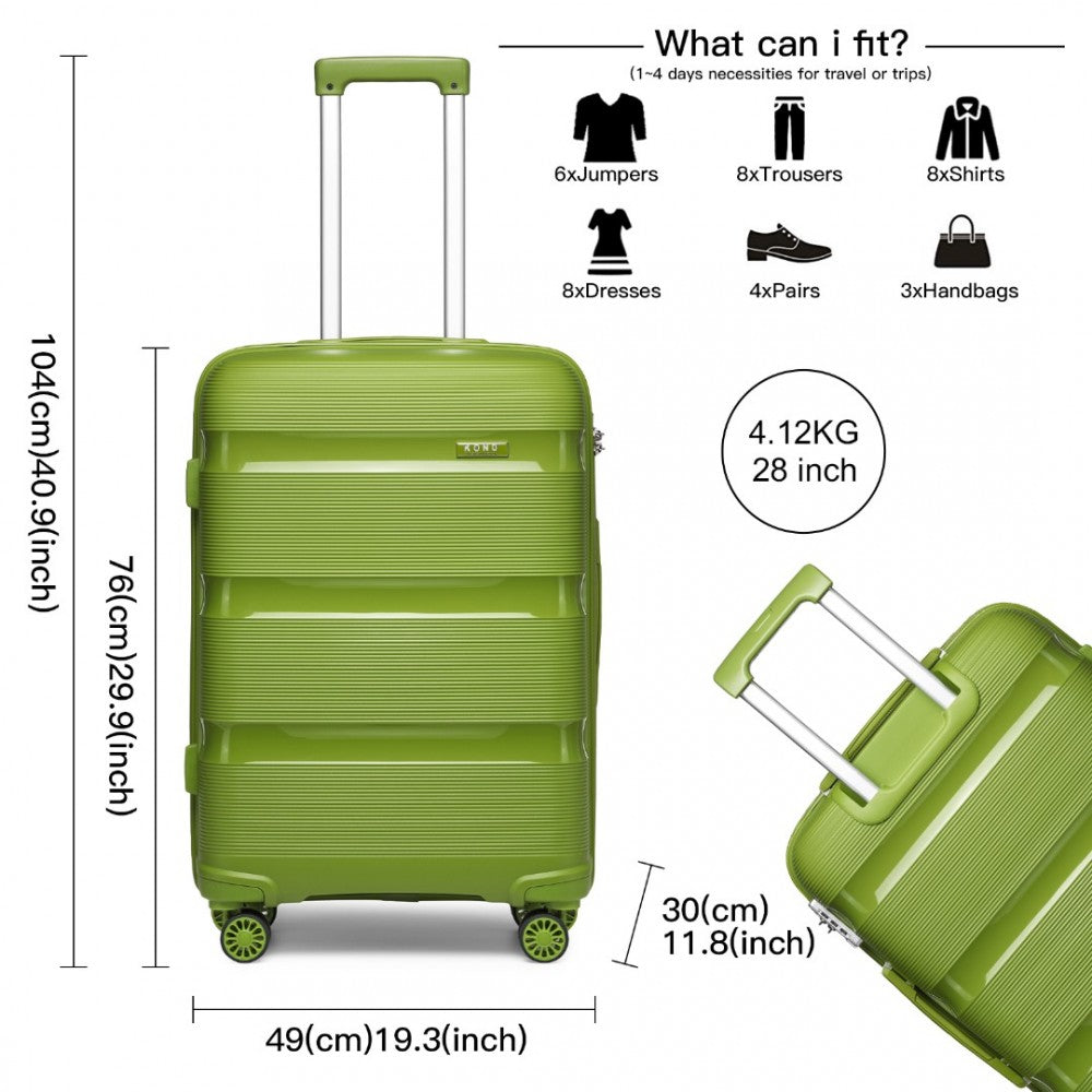 K2092L - KONO BRIGHT HARD SHELL PP SUITCASE 3 PIECES SET - CLASSIC COLLECTION - GREEN