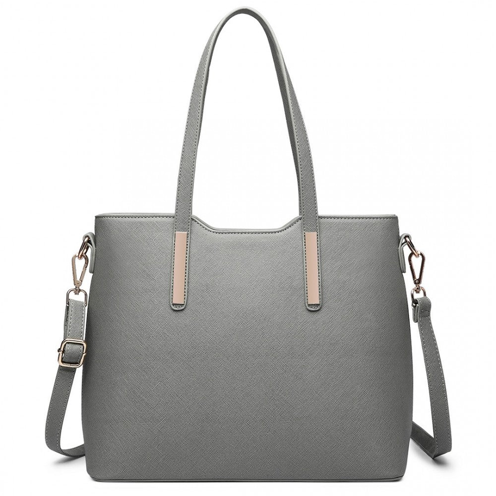 LT6648 - MISS LULU THREE PIECE TOTE SHOULDER BAG AND CLUTCH - DARK GREY