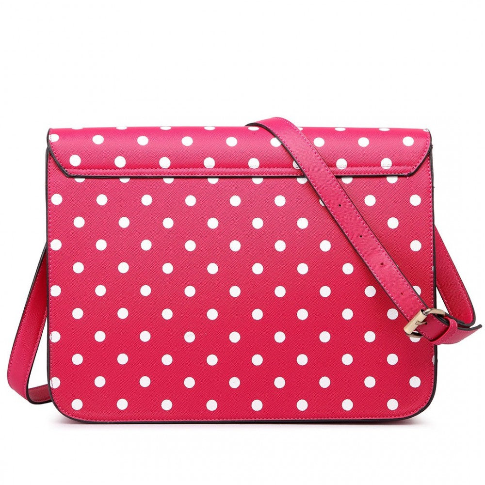 LT1665D2 - MISS LULU POLKA DOT LEATHER LOOK SCHOOL WORK SATCHEL PINK