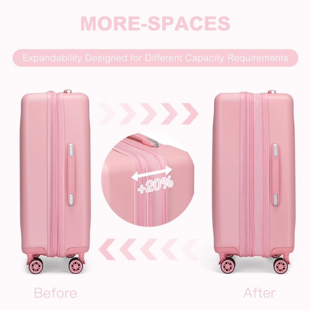 KSK2483 - KONO 28 INCH SLEEK STRIPED CHECK-IN SUITCASE EXPANDABLE DURABLE ABS+PC LUGGAGE WITH FOUR SPINNER WHEELS TSA LOCK - PINK