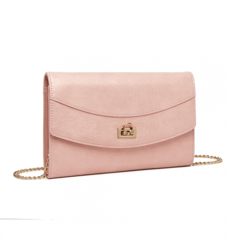 LP2219 - MISS LULU ELEGANT FLAP CLUTCH LEATHER CHAIN EVENING BAG - PINK