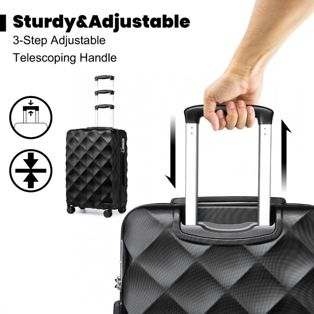 K2395L - BRITISH TRAVELLER ULTRALIGHT ABS AND POLYCARBONATE BUMPY DIAMOND 4 PCS LUGGAGE SET WITH TSA LOCK - BLACK