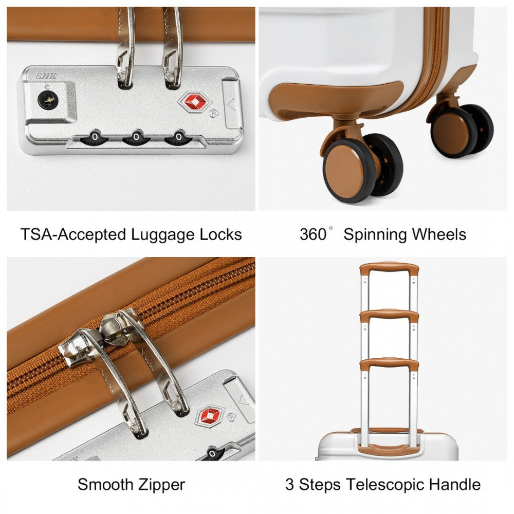K2391L - BRITISH TRAVELLER 24 INCH DURABLE POLYCARBONATE AND ABS HARD SHELL SUITCASE WITH TSA LOCK - WHITE