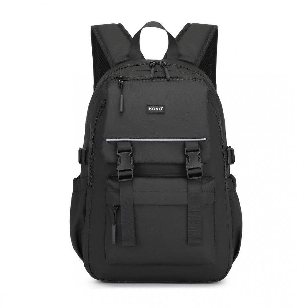 EQ2416 - KONO PVC COATED URBAN WATER-RESISTANT BACKPACK WITH REFLECTIVE SAFETY STRAPS AND MULTI-COMPARTMENT DESIGN - BLACK