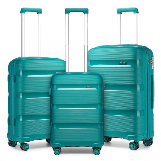 K2092L - KONO BRIGHT HARD SHELL PP SUITCASE 3 PIECES SET - CLASSIC COLLECTION - TEAL