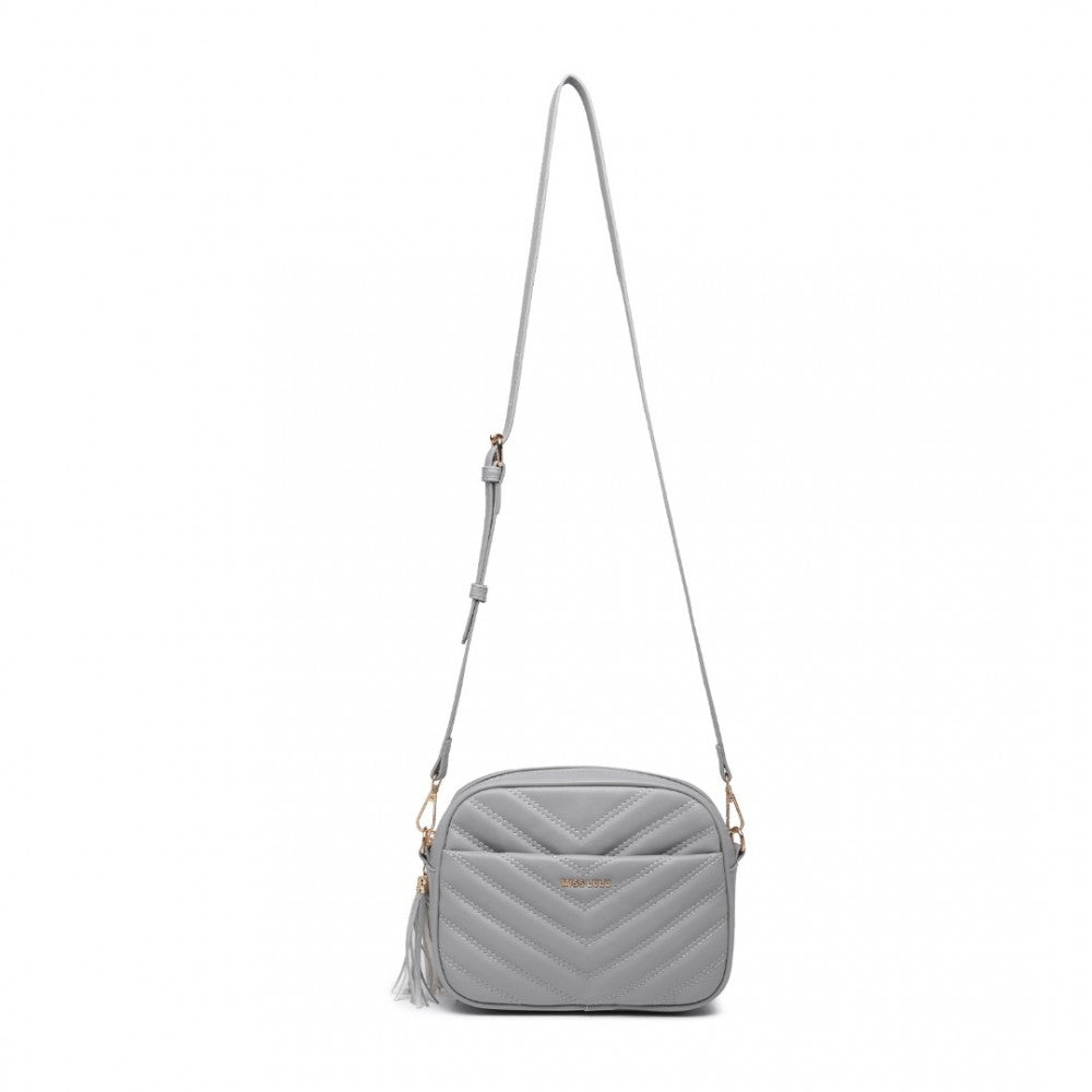 LA2119-1 - MISS LULU LIGHTWEIGHT QUILTED LEATHER CROSS BODY BAG - GREY