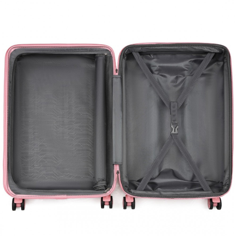 KSK2483 - KONO 3 PIECE LUGGAGE SET 20/24/28 INCH SLEEK STRIPED EXPANDABLE ABS+PC SUITCASE WITH TSA LOCK AND FOUR SPINNER WHEELS - PINK