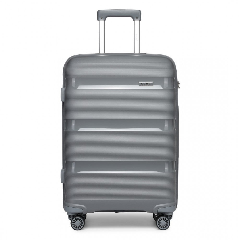 K2092L - KONO 24 INCH BRIGHT HARD SHELL PP SUITCASE - CLASSIC COLLECTION - GREY