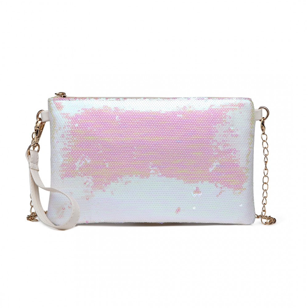 LH1765 - MISS LULU SEQUINS CLUTCH EVENING BAG - WHITE