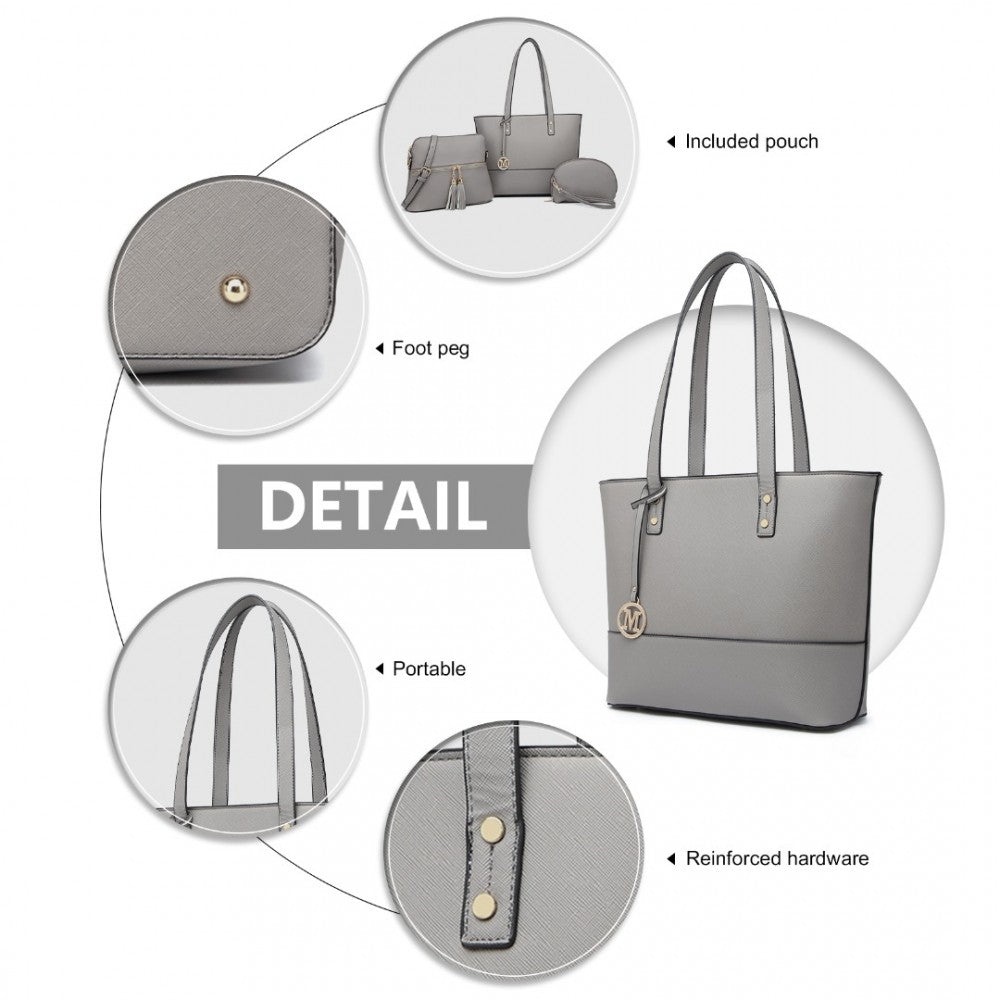 LG2023 - MISS LULU 3 PIECE LEATHER LOOK TOTE BAG SET - GREY