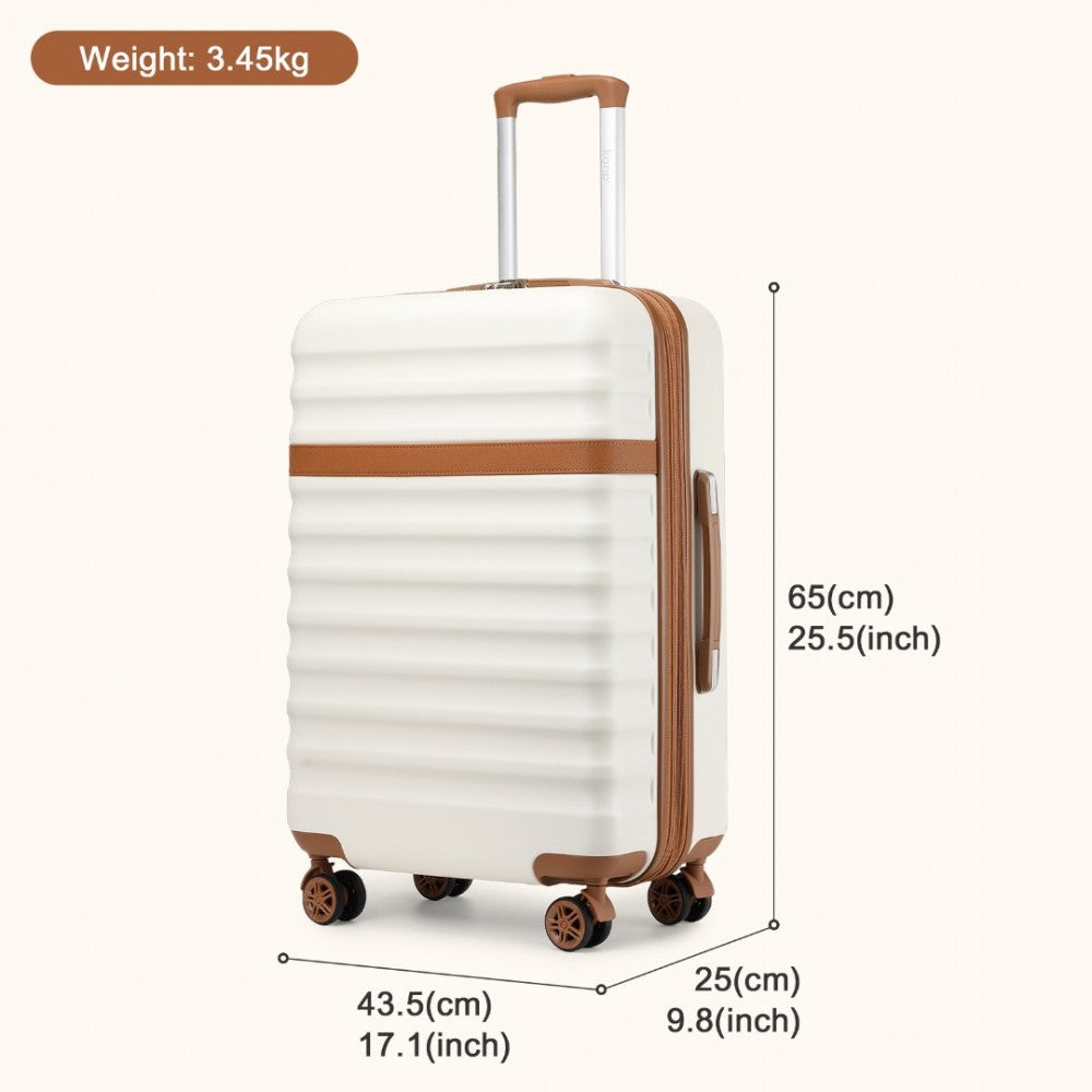 KSK2484 - KONO 24 INCH EXPANDABLE LIGHTWEIGHT HARD SHELL ABS+PC CHECK-IN SUITCASE WITH TSA LOCK IDEAL FOR EXTENDED TRIPS AND SECURE TRAVEL - CREAM AND BROWN