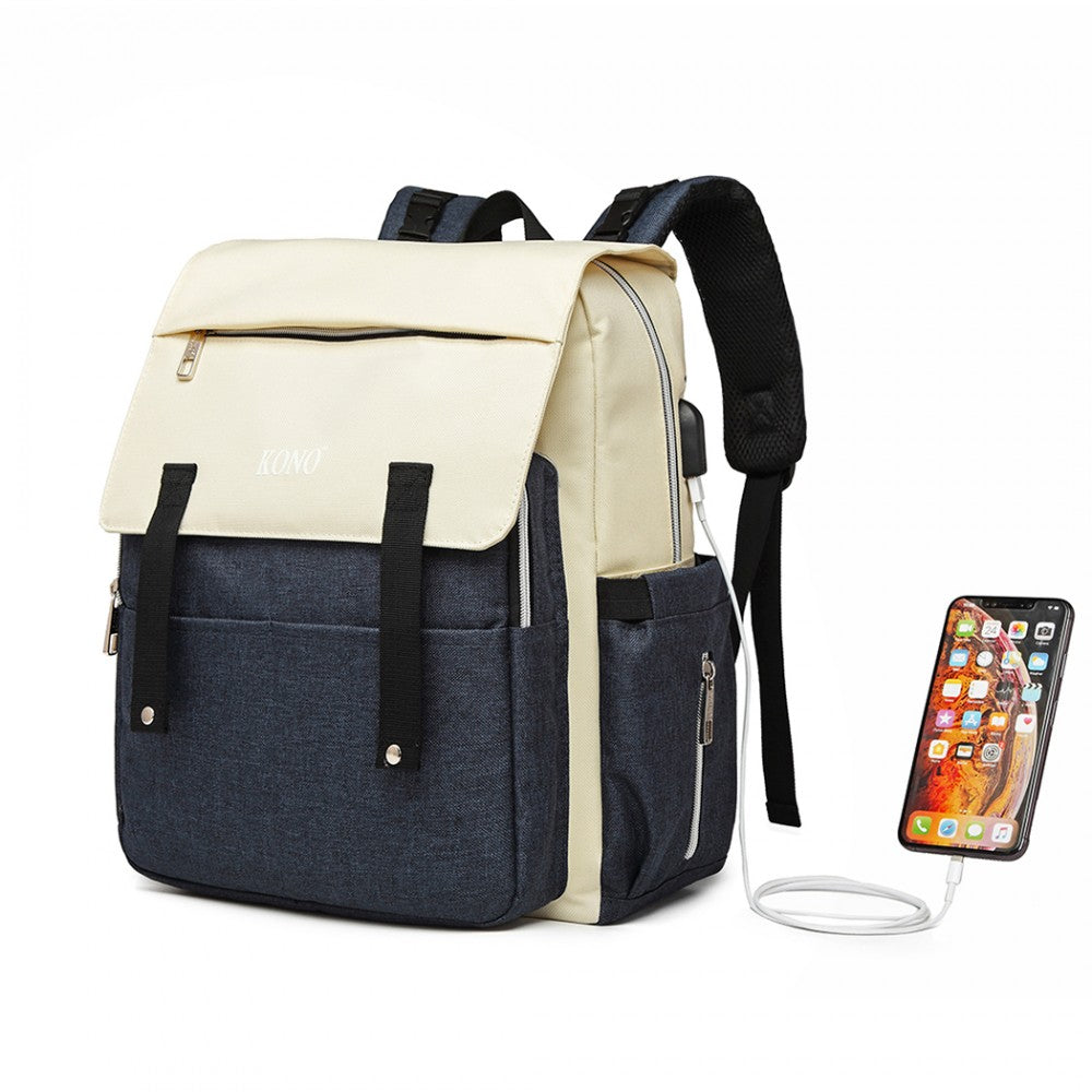 E1970 - KONO MULTI COMPARTMENT BABY CHANGING BACKPACK WITH USB CONNECTIVITY - NAVY