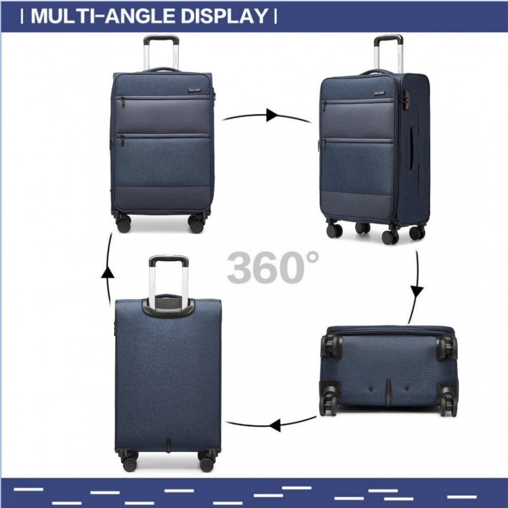 K2397L - BRITISH TRAVELLER 3-PIECE LIGHTWEIGHT SOFT SHELL LUGGAGE SET WITH TSA LOCKS - NAVY