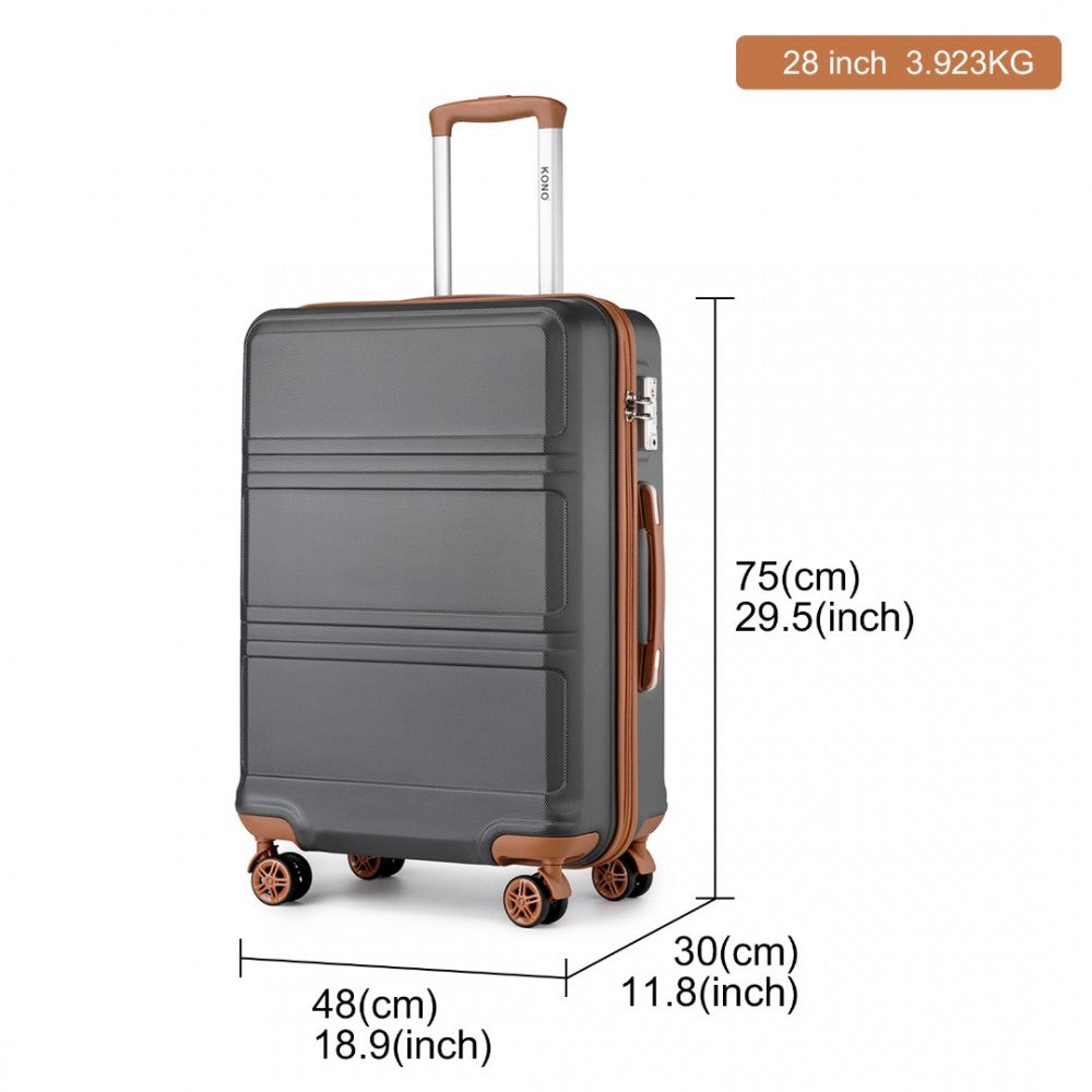 K1871-1L - KONO ABS 28 INCH SCULPTED HORIZONTAL DESIGN SUITCASE - GREY AND BROWN