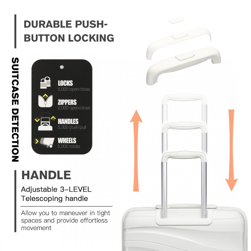 K2094L - KONO 24 INCH LIGHTWEIGHT POLYPROPYLENE HARD SHELL SUITCASE WITH TSA LOCK - CREAM WHITE