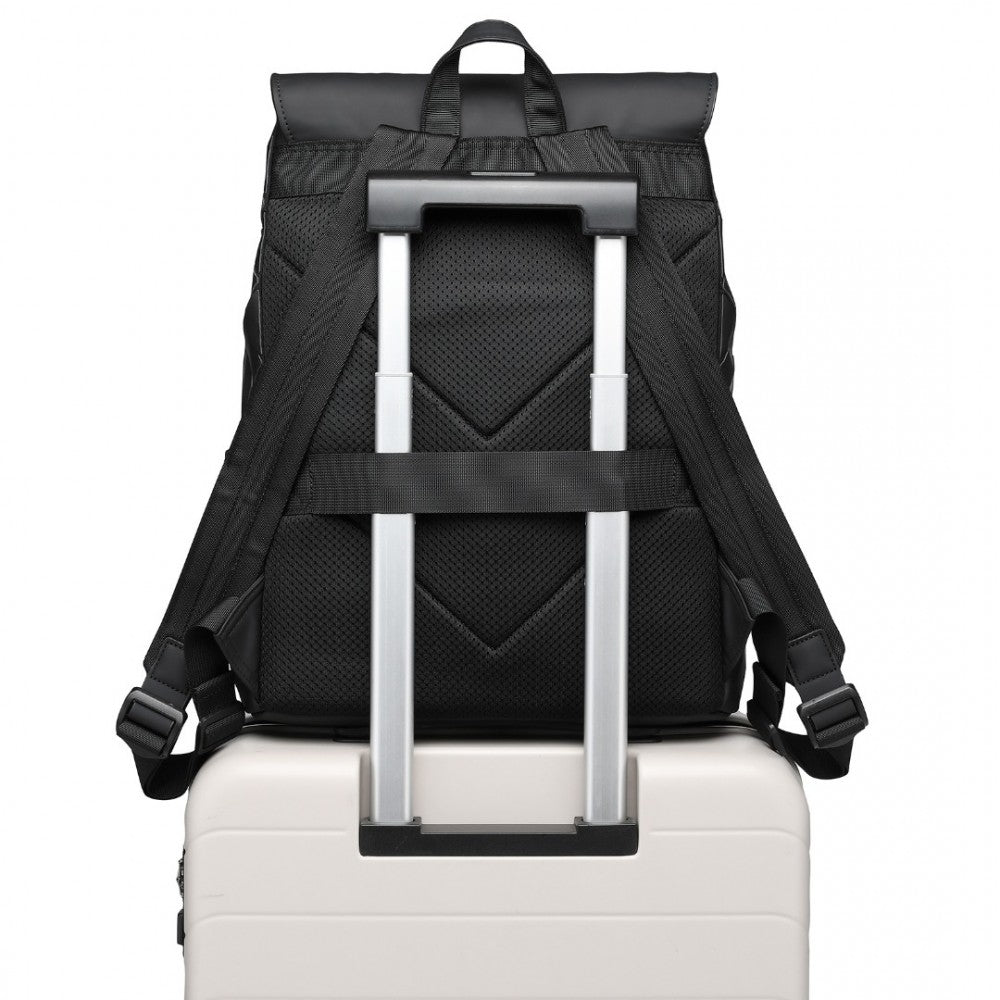 ET2417 - KONO WATER-RESISTANT URBAN GEOMETRIC BACKPACK WITH LAPTOP COMPARTMENT - BLACK