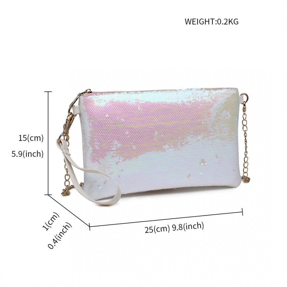 LH1765 - MISS LULU SEQUINS CLUTCH EVENING BAG - WHITE