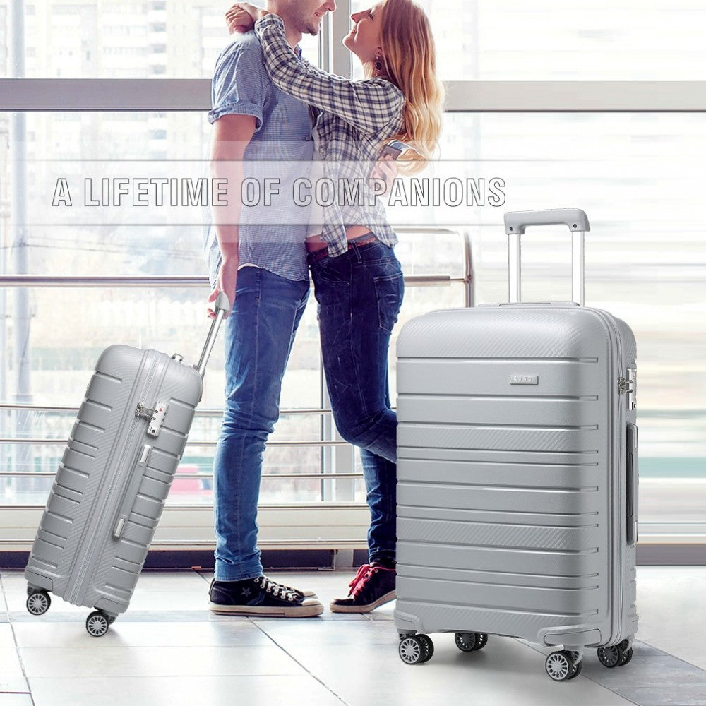 K2091L - KONO MULTI TEXTURE HARD SHELL PP SUITCASE 3 PIECES SET - CLASSIC COLLECTION - GREY