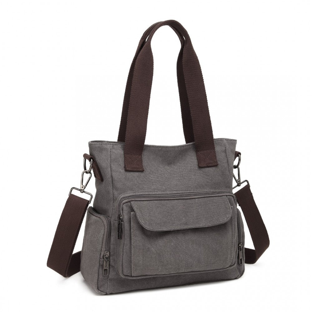 EB2125 - KONO LARGE CAPACITY MULTI COMPARTMENT CANVAS CROSSBODY TOTE BAG - GREY