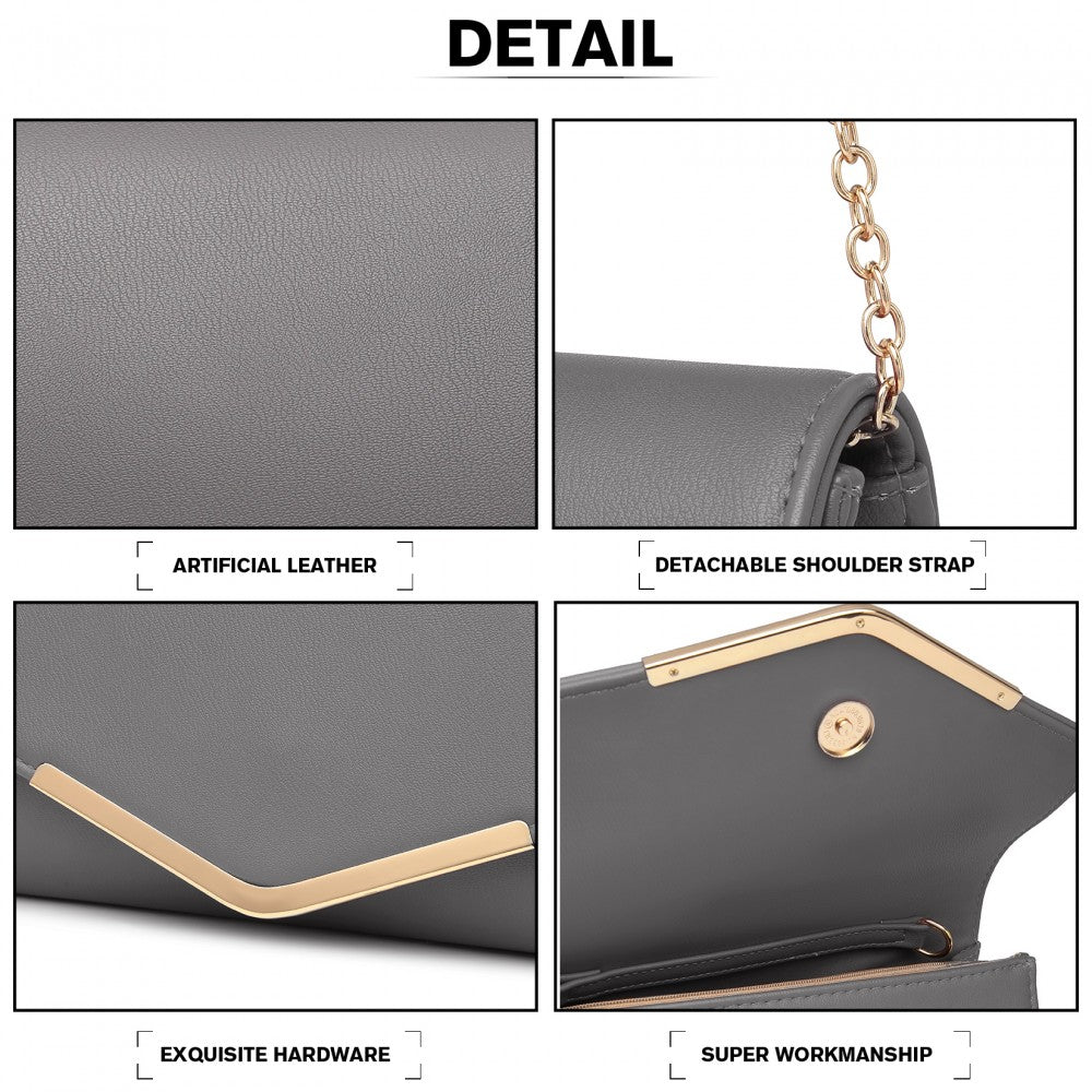 LH2064 - MISS LULU VEGAN ENVELOPE CLUTCH BAG - GREY