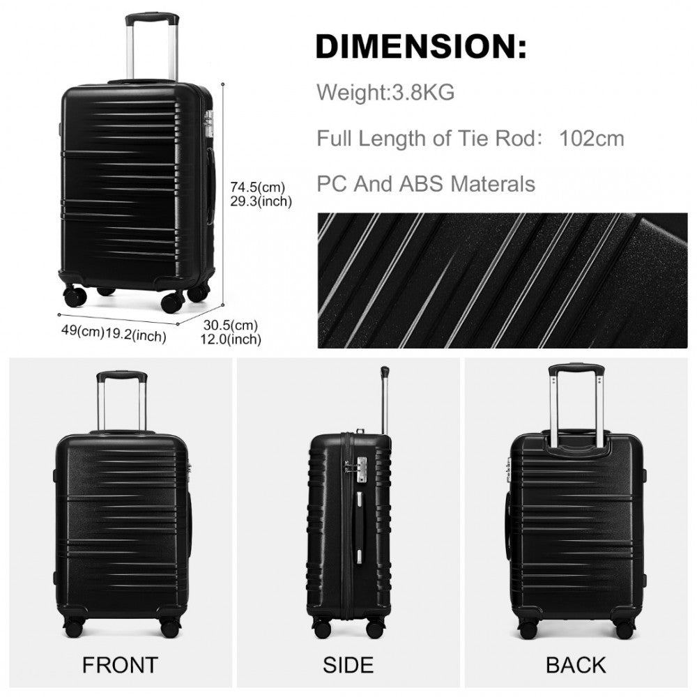 K2391L - BRITISH TRAVELLER 28 INCH DURABLE POLYCARBONATE AND ABS HARD SHELL SUITCASE WITH TSA LOCK - BLACK