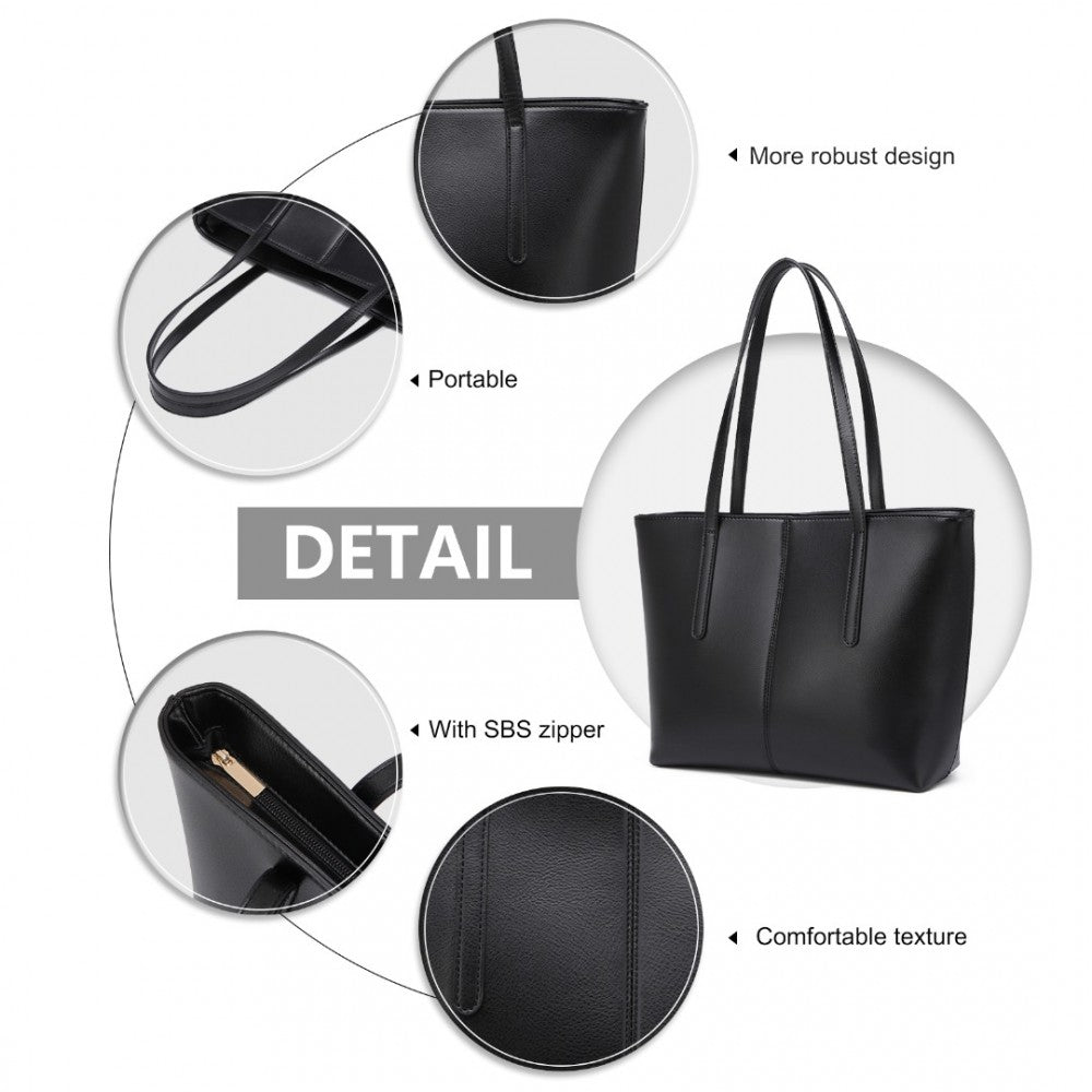 LG2062 - MISS LULU LEATHER LOOK SIMPLE CASUAL TOTE BAG - BLACK