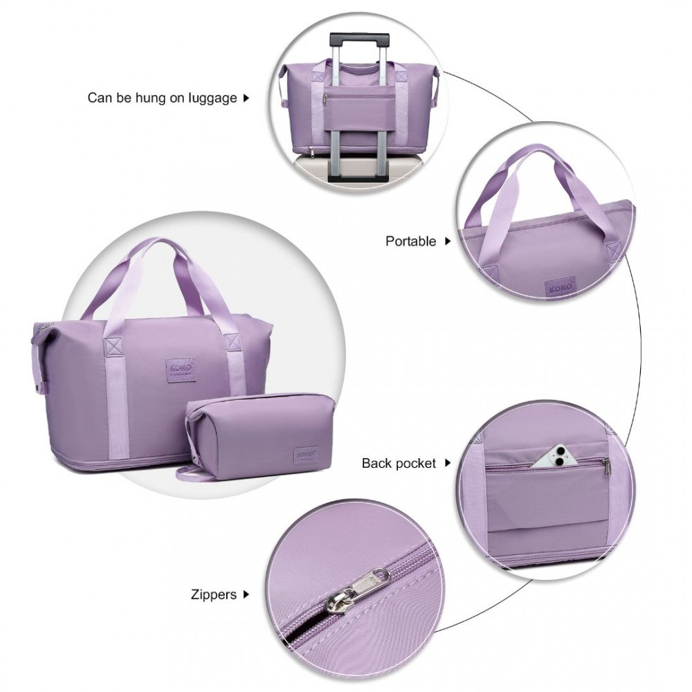 EA2212 - KONO TWO PIECES EXPANDABLE DURABLE WATERPROOF TRAVEL DUFFEL BAG SET - PURPLE