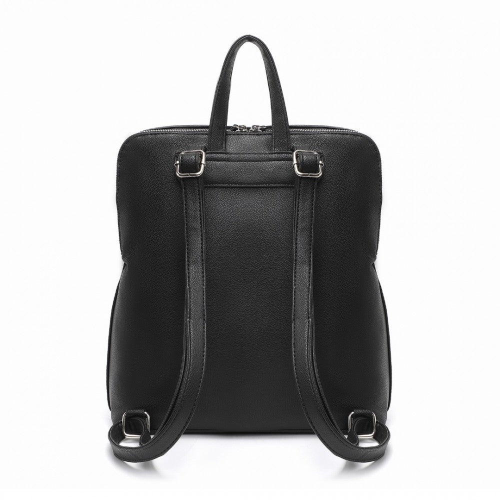 LT2354 - MISS LULU CHIC MINIMALIST PU LEATHER BACKPACK - BLACK