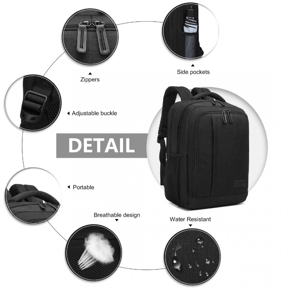 EM2111S - KONO MULTI-COMPARTMENT BACKPACK WITH USB PORT - BLACK