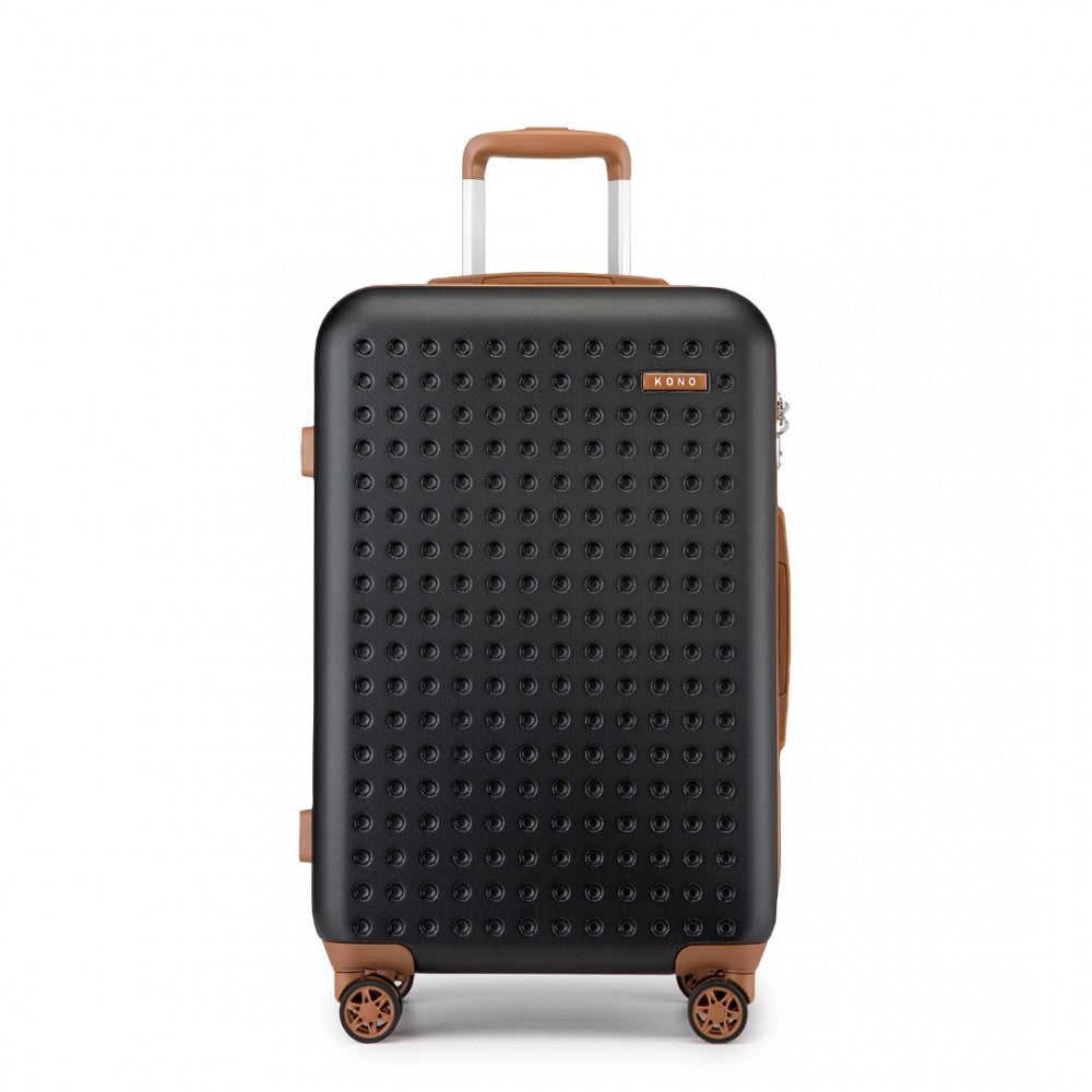 KSK2486 - KONO STYLISH ABS+PC 28 INCH POLKA DOT HARD SHELL SUITCASE WITH TSA LOCK - BLACK AND BROWN