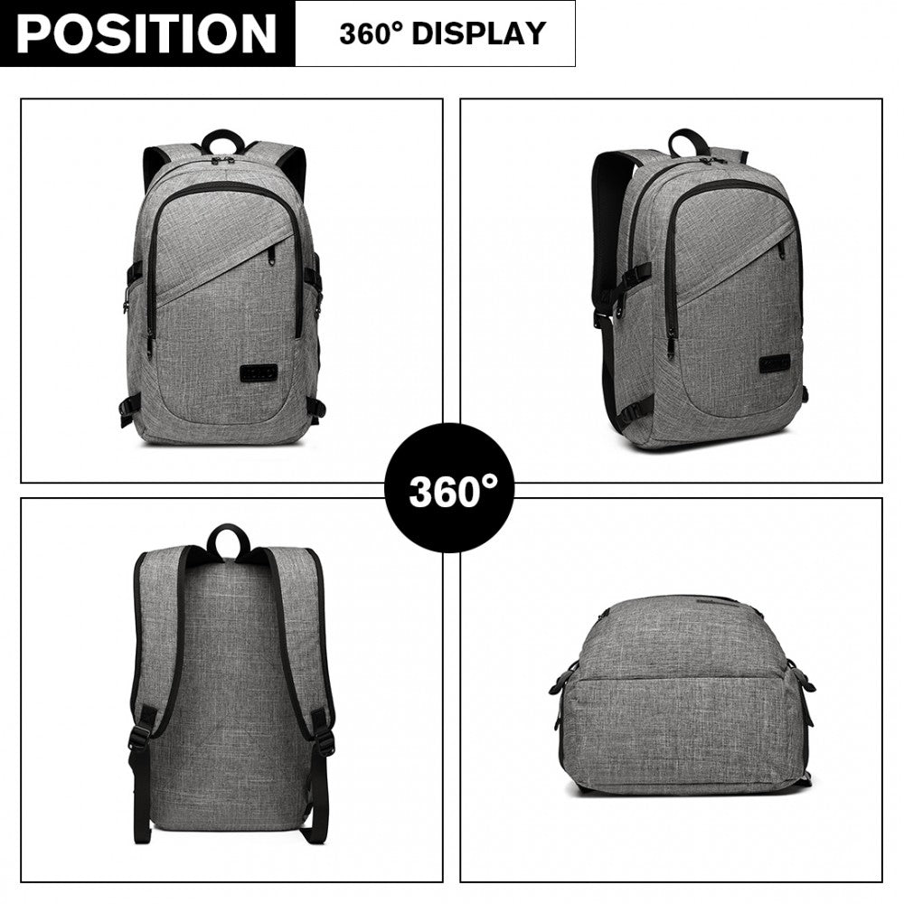 E6715 - KONO BUSINESS LAPTOP BACKPACK WITH USB CHARGING PORT - GREY