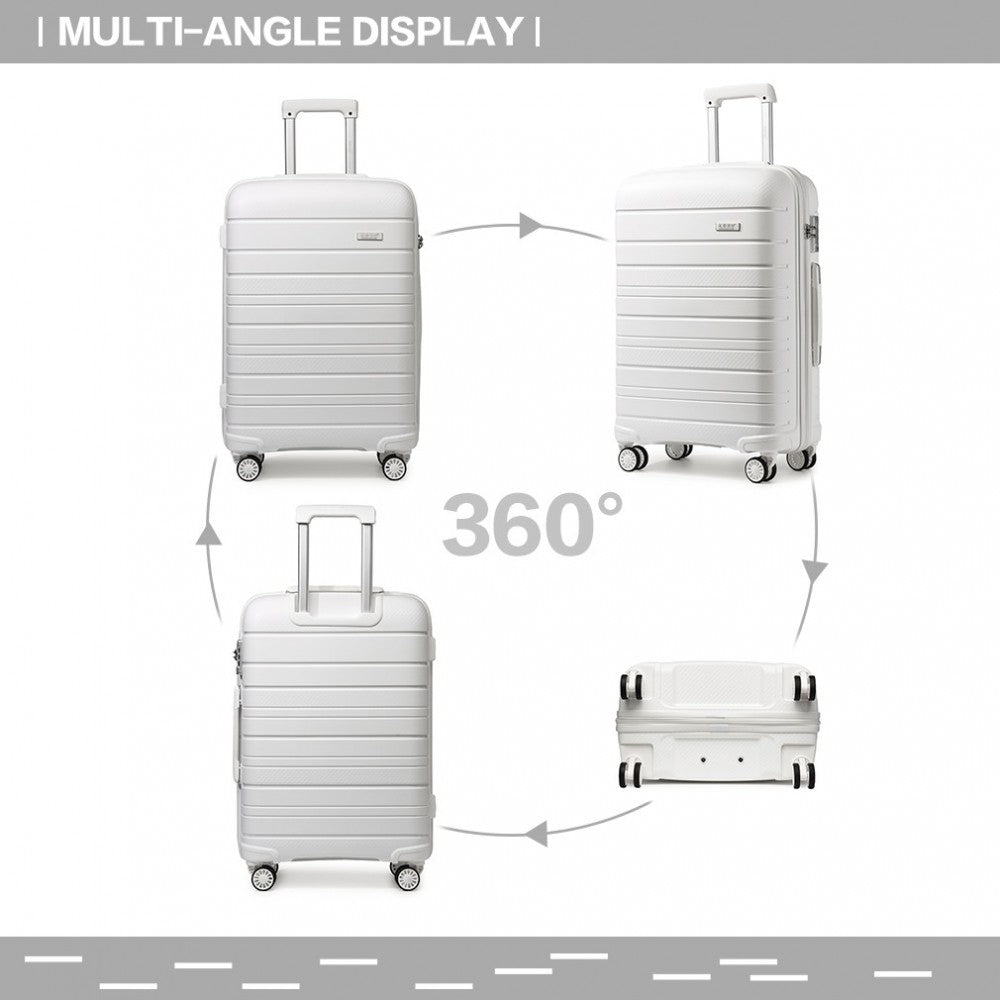 K2091L - KONO 24 INCH MULTI TEXTURE HARD SHELL PP SUITCASE - CLASSIC COLLECTION - WHITE