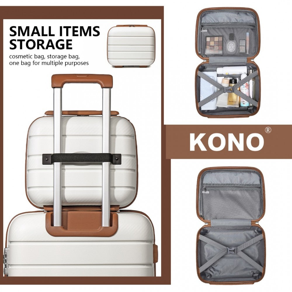 K2091L - KONO 14 INCH MULTI TEXTURE HARD SHELL PP VANITY CASE - CLASSIC COLLECTION - CREAM