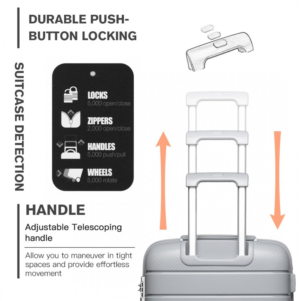 K2091L - KONO MULTI TEXTURE HARD SHELL PP SUITCASE 3 PIECES SET - CLASSIC COLLECTION - GREY