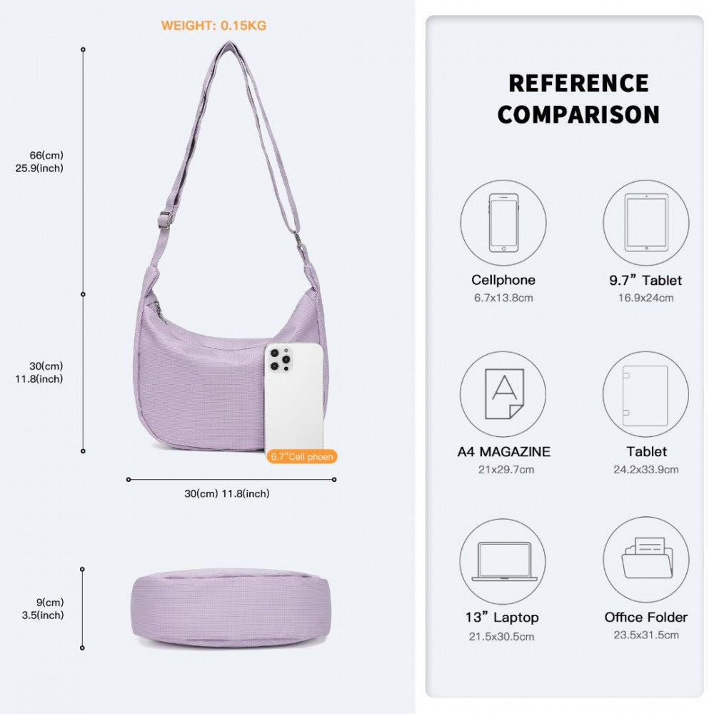 S2314 - WATER-RESISTANT PORTABLE CRESCENT SHOULDER CROSS BODY BAG - PURPLE