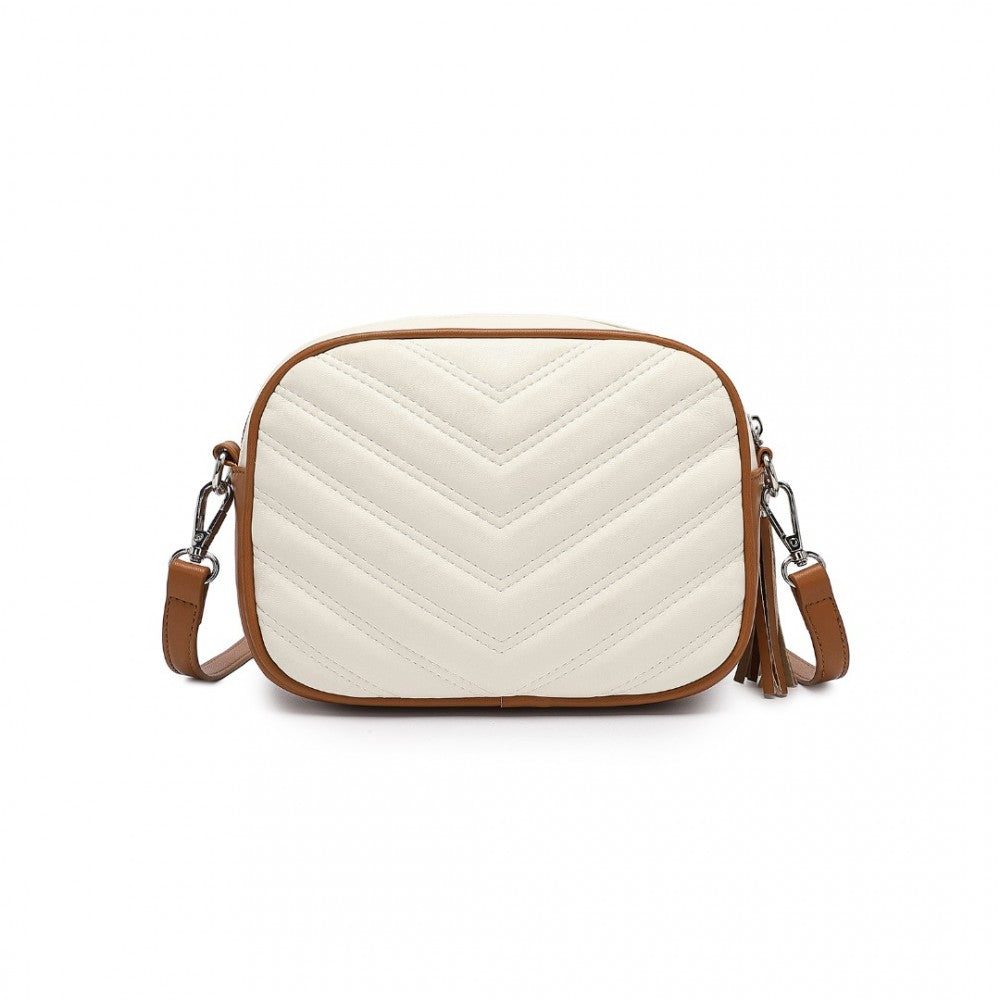 LA2119 - MISS LULU LIGHTWEIGHT QUILTED LEATHER CROSS BODY BAG - BEIGE AND BROWN