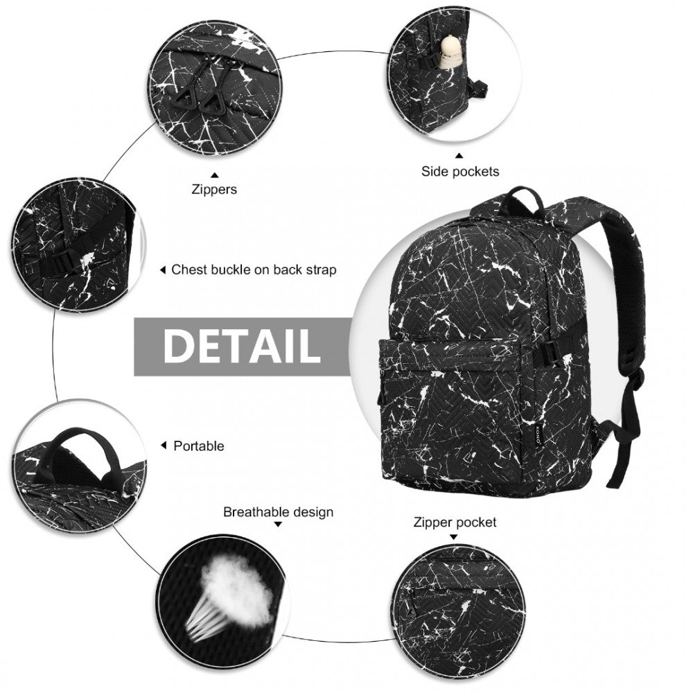 EQ2361 - KONO WATER-RESISTANT SCHOOL BACKPACK WITH SECURE LAPTOP COMPARTMENT - BLACK