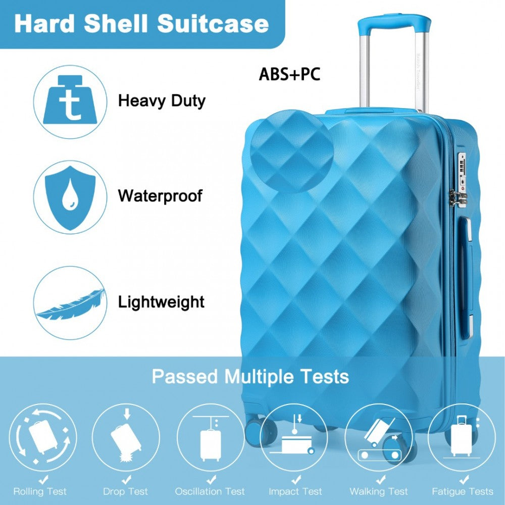 K2395L - BRITISH TRAVELLER ULTRALIGHT ABS AND POLYCARBONATE BUMPY DIAMOND 4 PCS LUGGAGE SET WITH TSA LOCK - BLUE