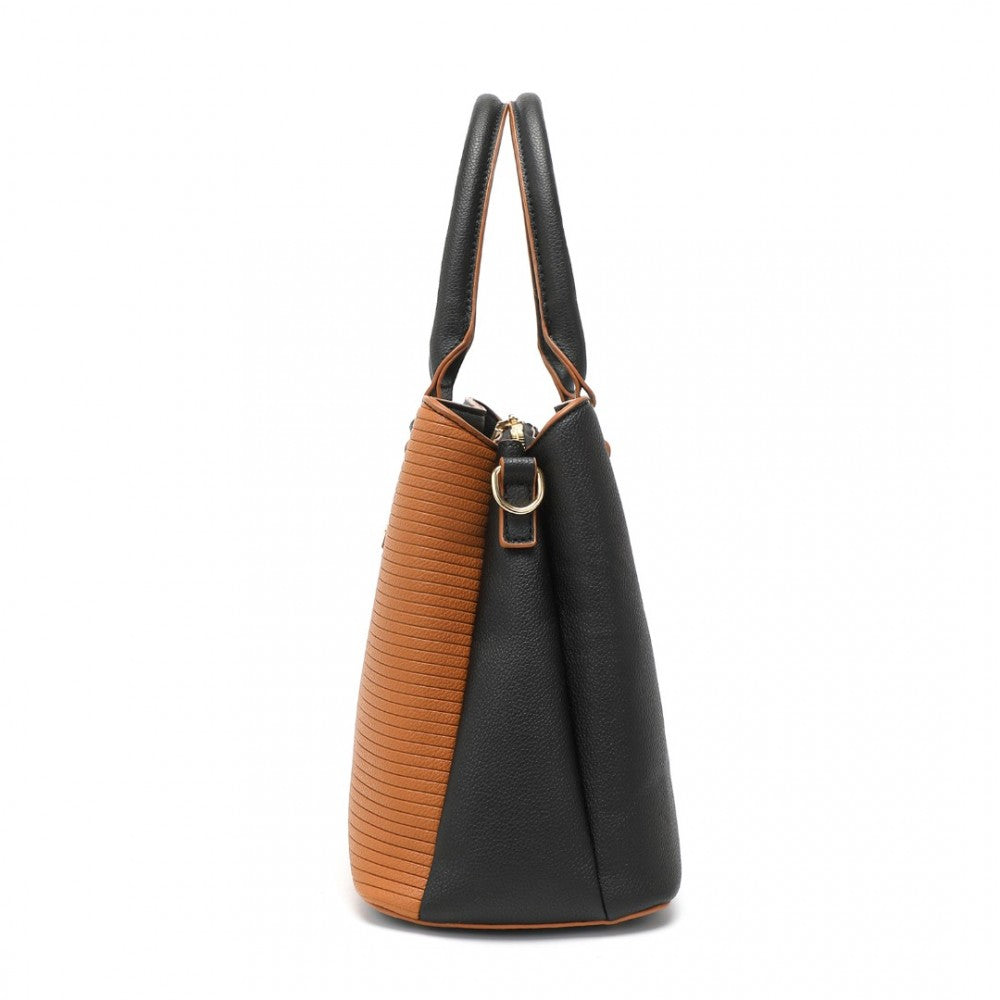 LT2352 - MISS LULU MODERN ELEGANCE PU LEATHER LADY'S TOTE - BLACK AND BROWN