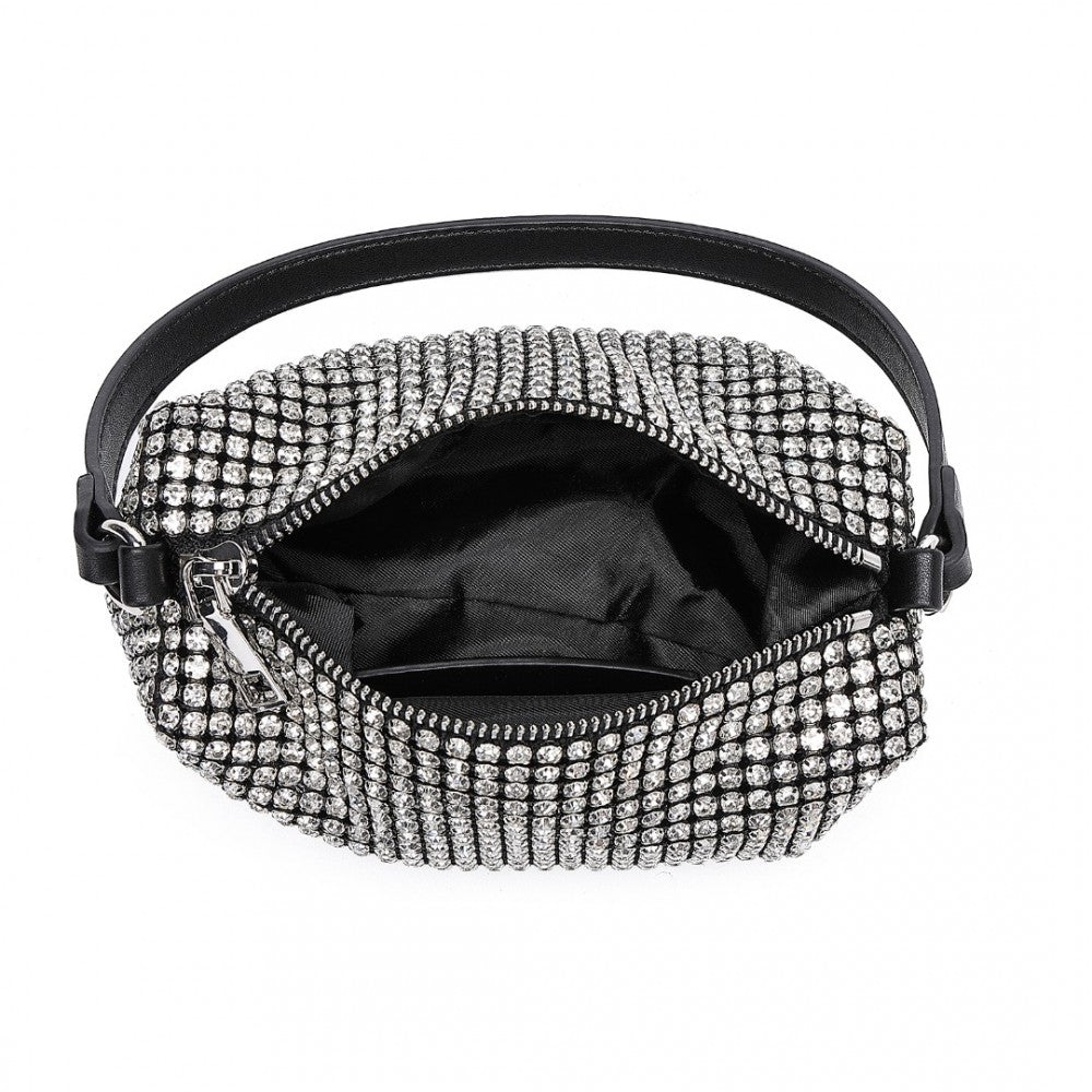 LH2407 - MISS LULU LUXURIOUS RHINESTONE CRYSTAL EVENING HANDBAG - SILVER