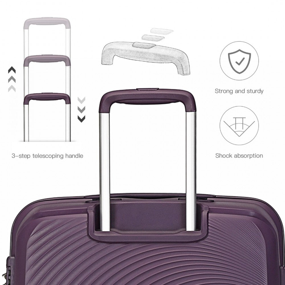 K2393L - BRITISH TRAVELLER 4 PCS SET SPINNER HARD SHELL PP SUITCASE WITH TSA LOCK AND VANITY CASE - PURPLE