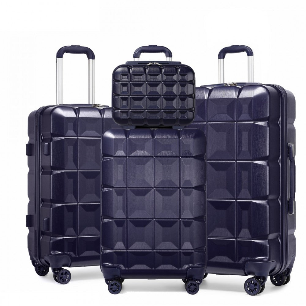 K2292L - KONO LIGHTWEIGHT HARD SHELL ABS SUITCASE WITH TSA LOCK AND VANITY CASE 4 PIECE SET - NAVY