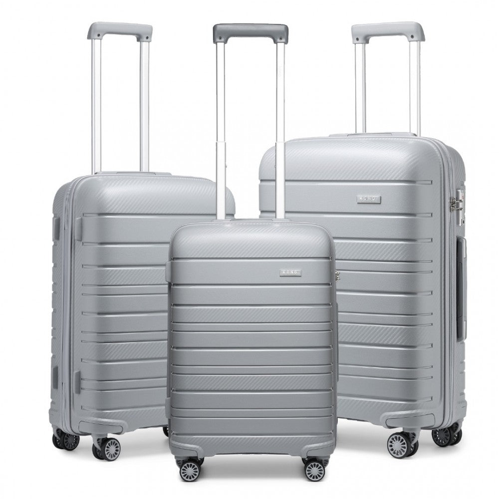 K2091L - KONO MULTI TEXTURE HARD SHELL PP SUITCASE 3 PIECES SET - CLASSIC COLLECTION - GREY