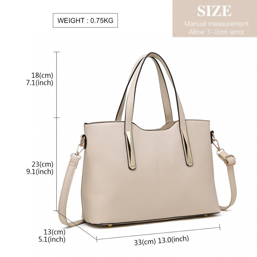 S1719 - MISS LULU PU LEATHER HANDBAG & PURSE - BEIGE