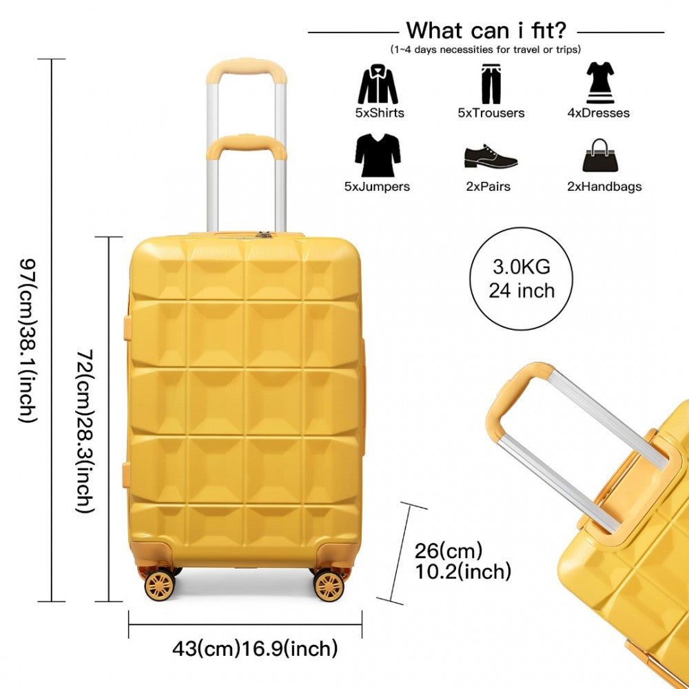 K2292L - KONO 24 INCH LIGHTWEIGHT HARD SHELL ABS SUITCASE WITH TSA LOCK - YELLOW