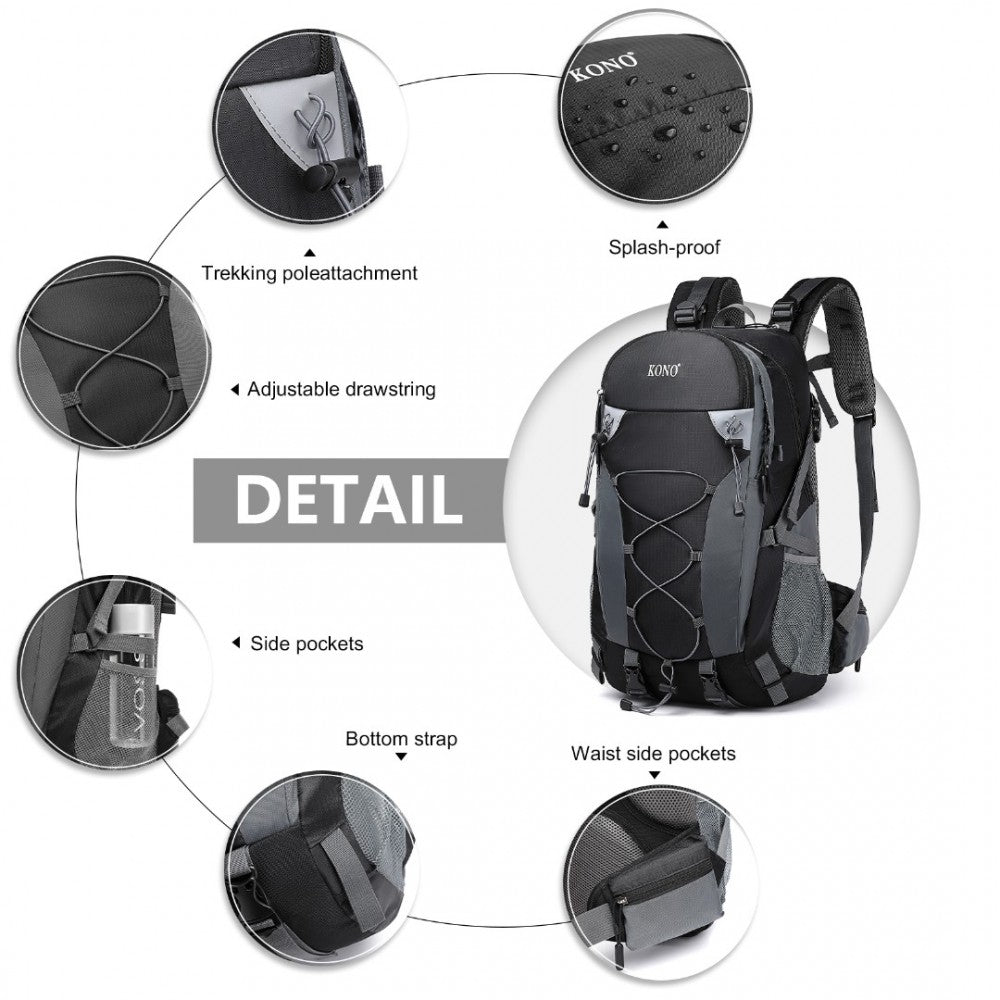 EQ2238 - KONO MULTI FUNCTIONAL OUTDOOR HIKING BACKPACK WITH RAIN COVER - BLACK