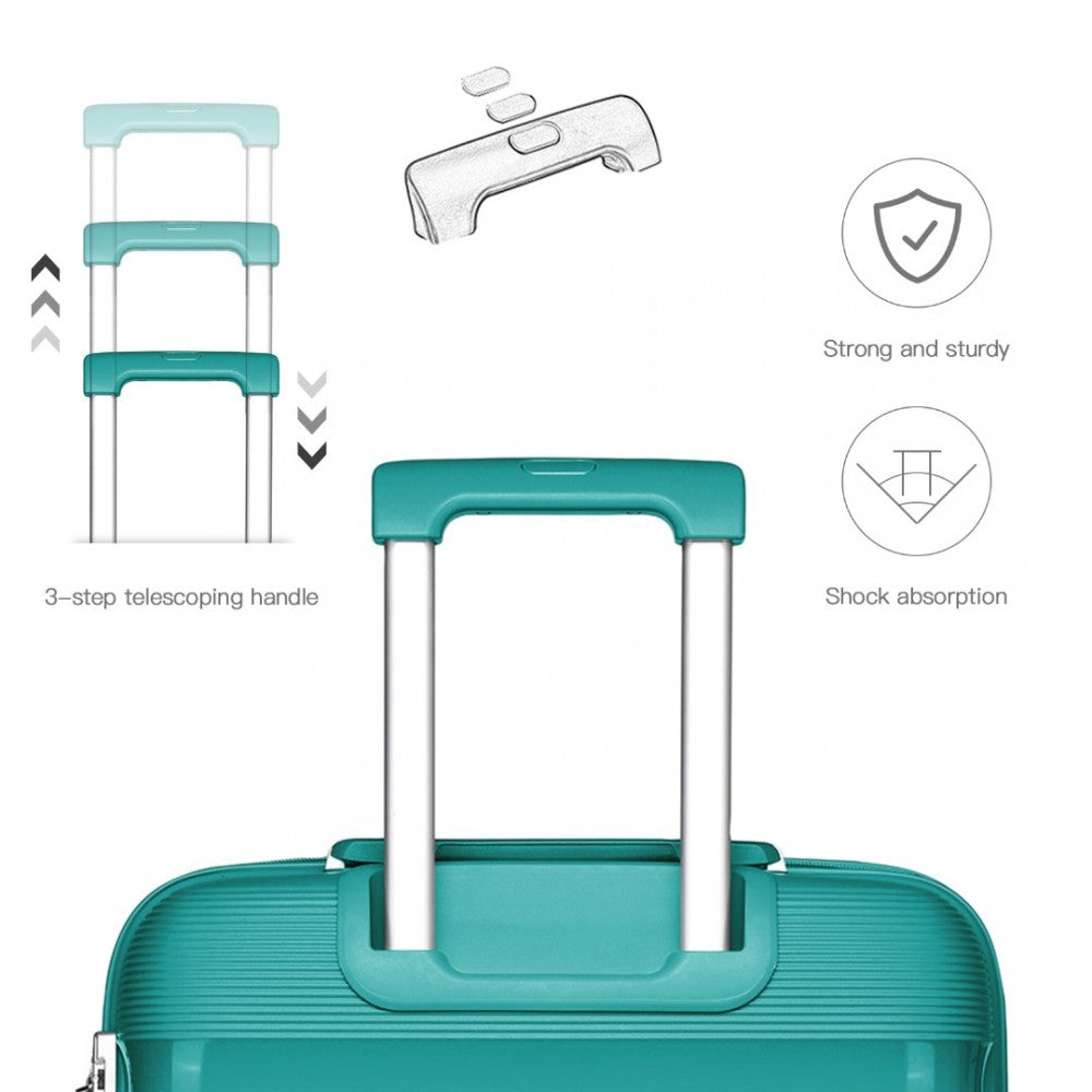 K2092L - KONO BRIGHT HARD SHELL PP SUITCASE WITH TSA LOCK AND VANITY CASE 4 PIECES SET - CLASSIC COLLECTION - TEAL