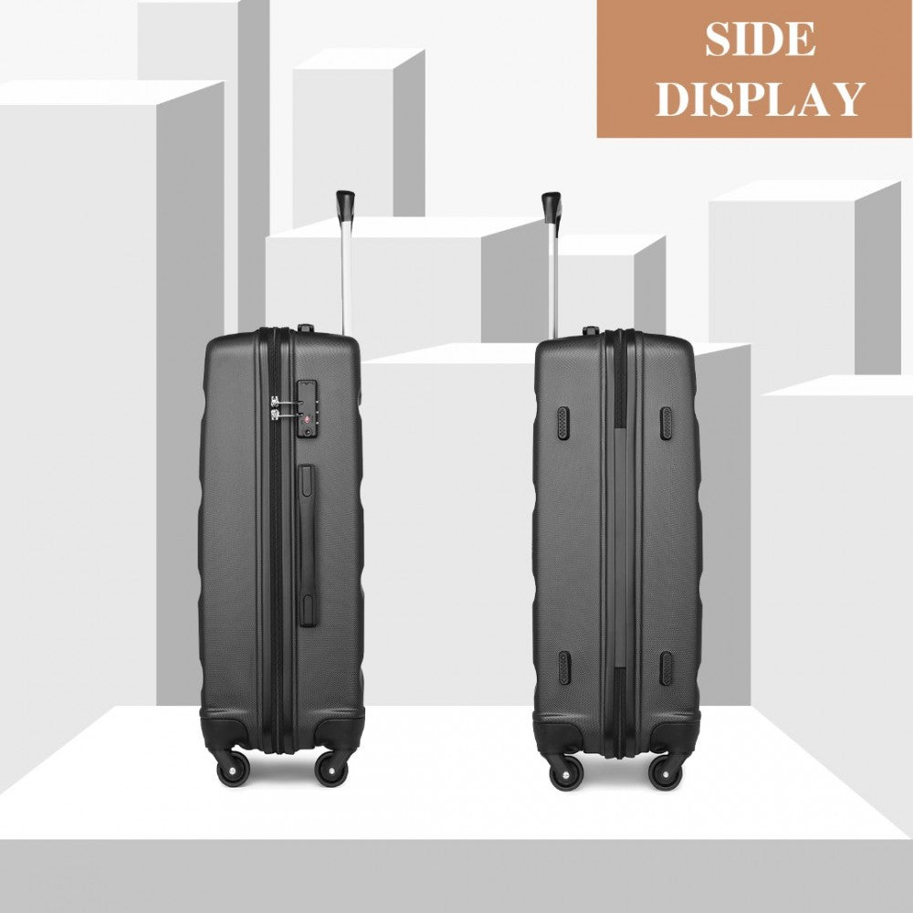 K2191L - KONO 3-PIECE LIGHTWEIGHT ABS HARDSHELL SUITCASE SET - 19, 24, 28 INCH WITH SECURE TSA LOCK - GREY